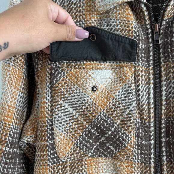 PrAna Jacket Womens XS Brown Orange Plaid Organic Cotton Full Zip Shirt Shacket - Picture 3 of 9